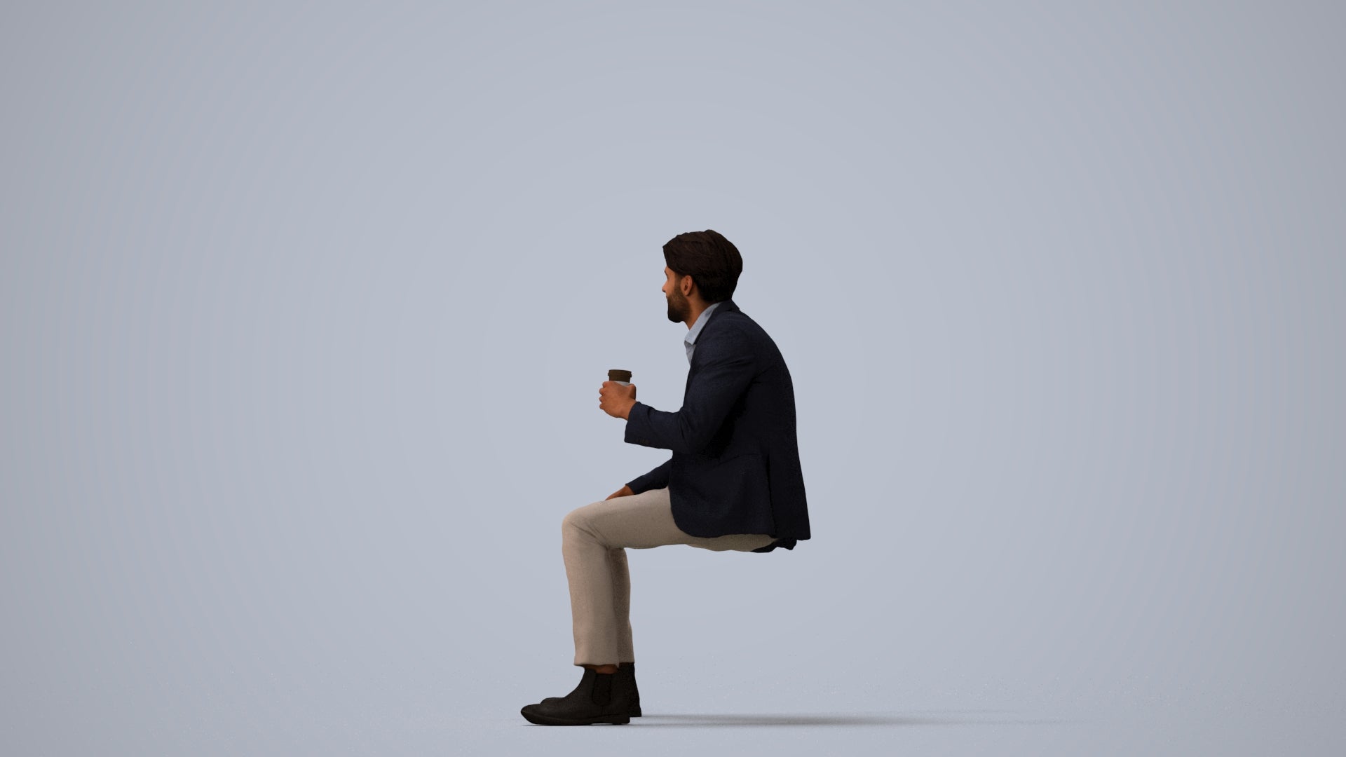 photogrammetry 3D man business, realistic human model archviz FBX, three-quarter view render