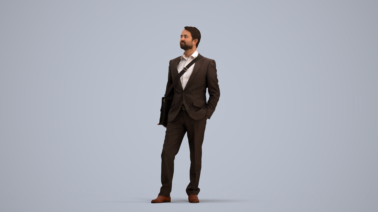3D human model man business, photogrammetry scanned person for archviz, standing pose render