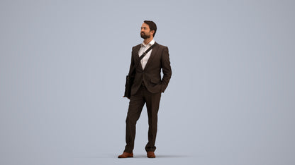 3D human model man business, photogrammetry scanned person for archviz, standing pose render