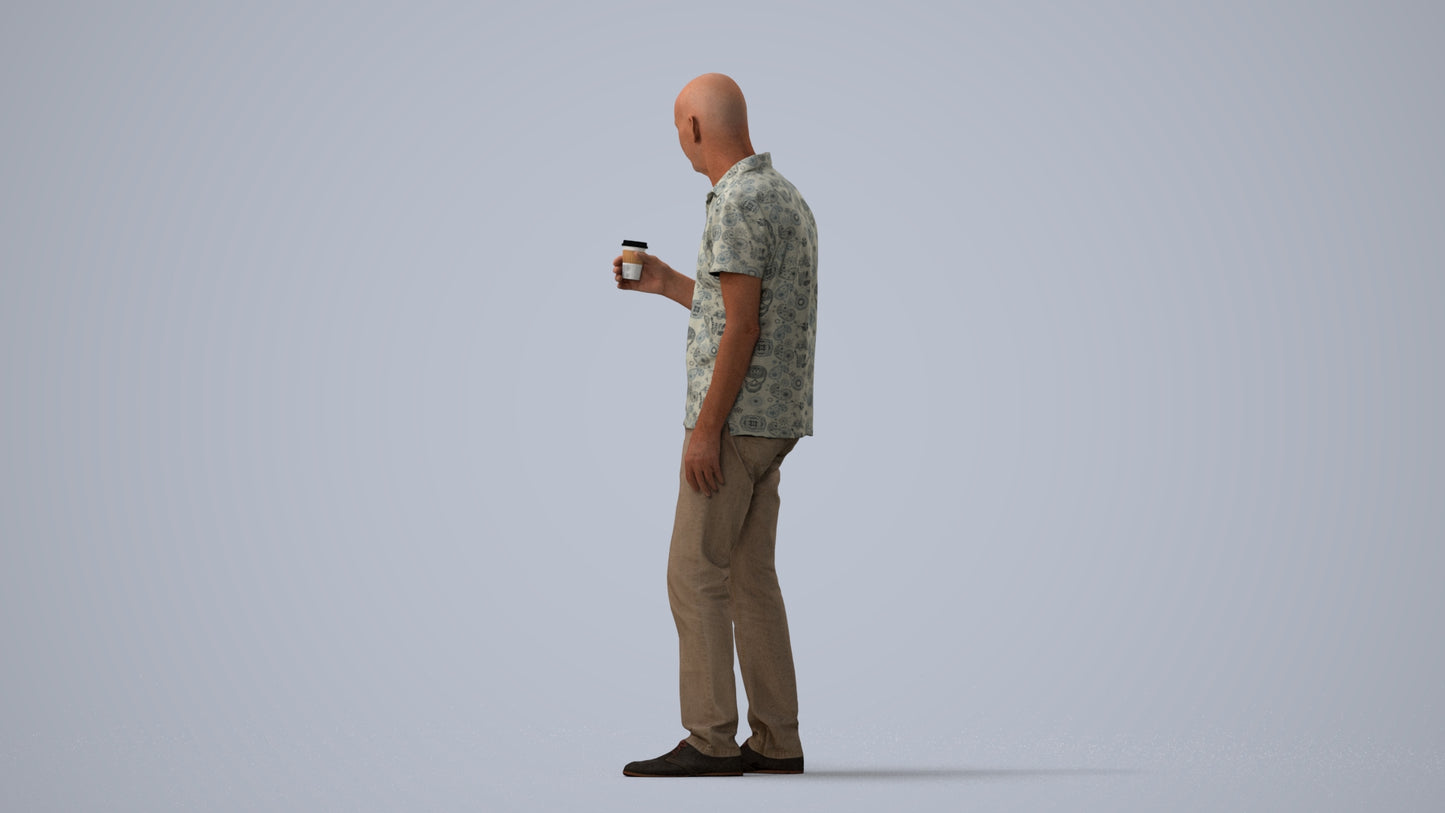 3D scanned senior man standing casual, photorealistic archviz people for Enscape and SketchUp, three-quarter view render