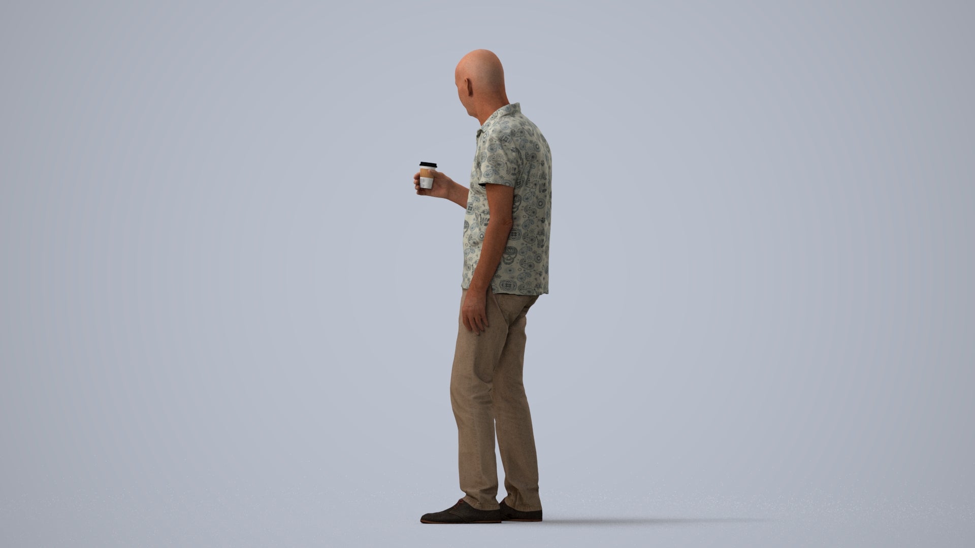 3D scanned senior man standing casual, photorealistic archviz people for Enscape and SketchUp, three-quarter view render