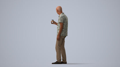 3D scanned senior man standing casual, photorealistic archviz people for Enscape and SketchUp, three-quarter view render
