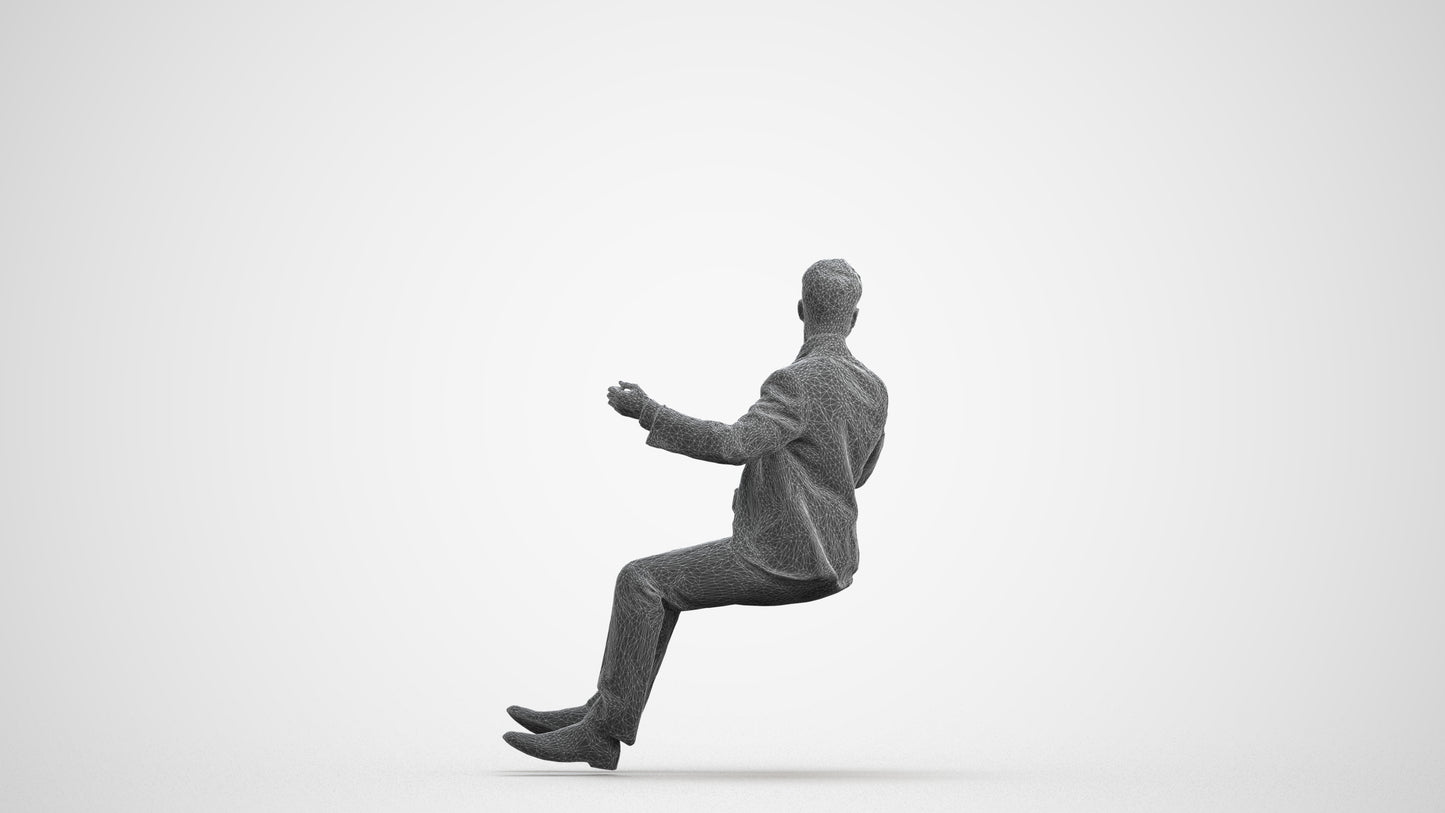 3D people model man business driving, scanned human for 3ds Max rendering, wireframe front view