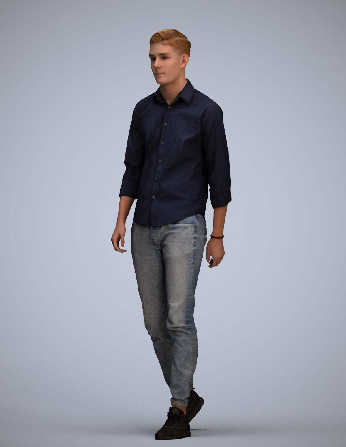 realistic 3D man casual walking, scanned archviz people for Blender and 3ds Max