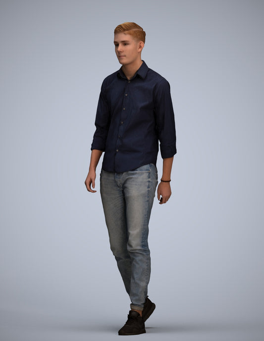 realistic 3D man casual walking, scanned archviz people for Blender and 3ds Max