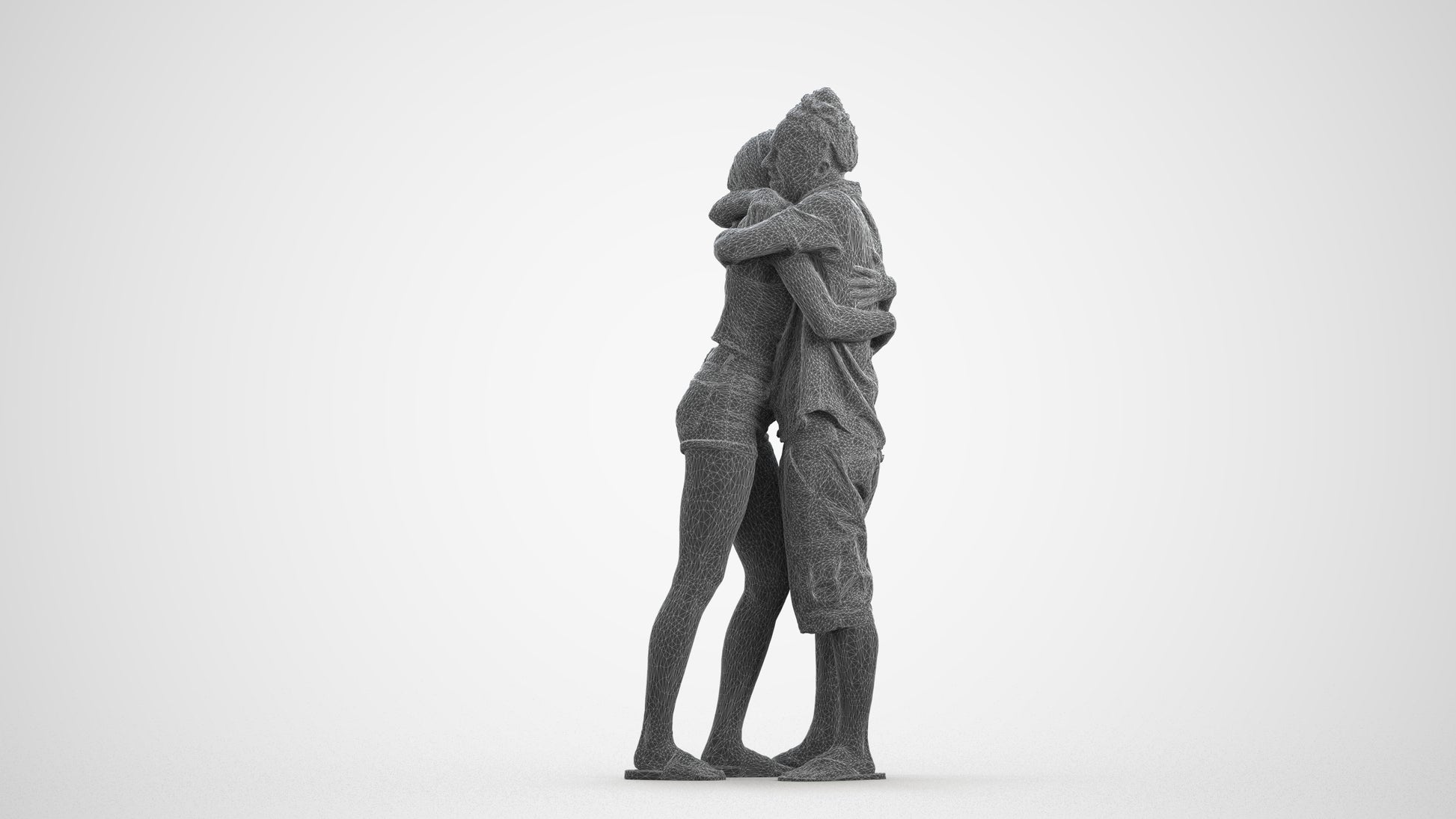 realistic 3D people woman couple, render-ready for V-Ray and Corona, FBX OBJ, wireframe front view