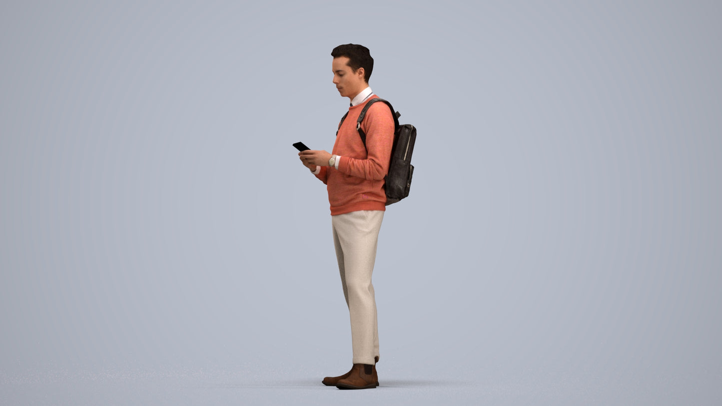 3D people model man casual standing, scanned human for 3ds Max rendering, standing pose render
