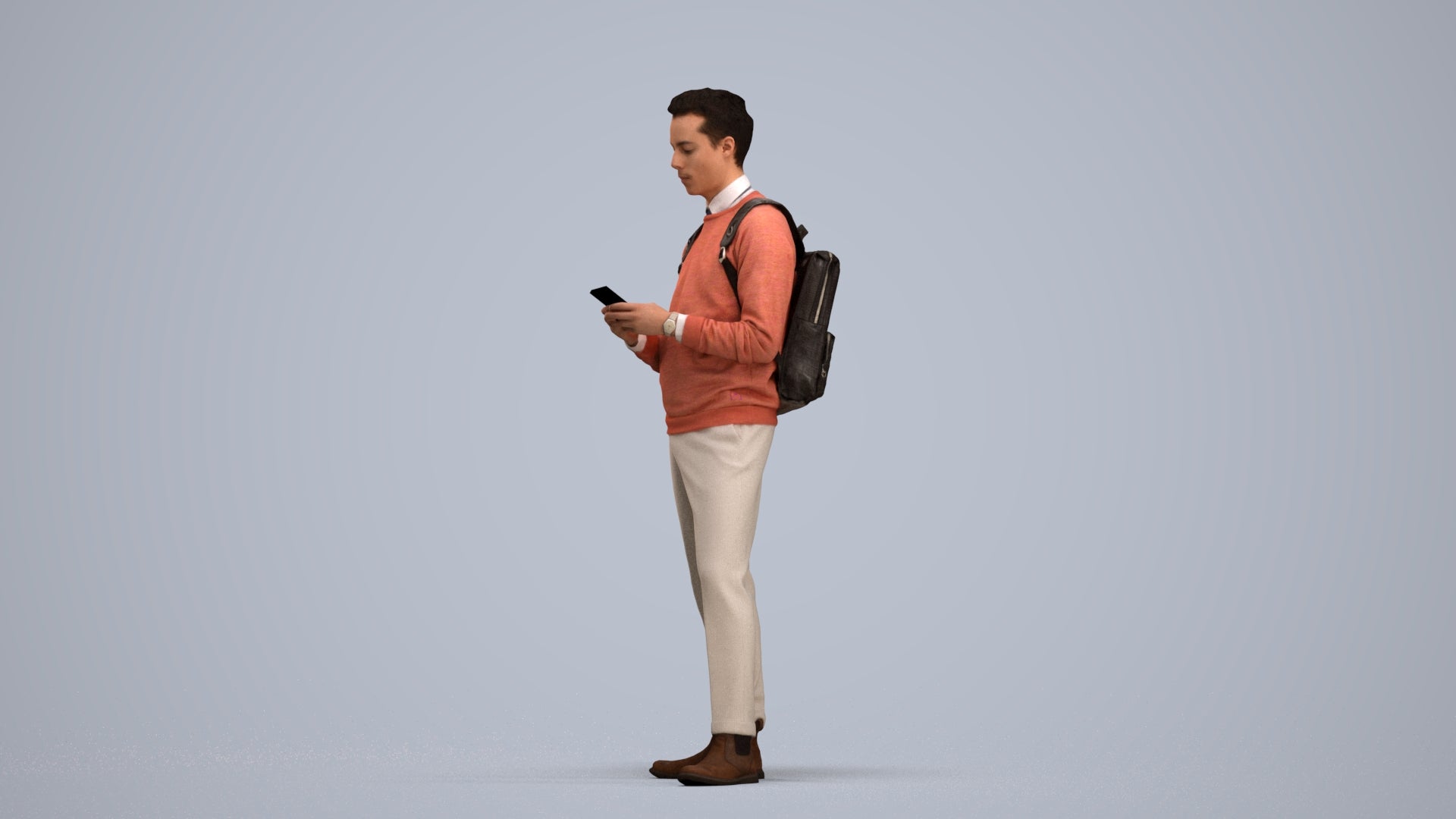 3D people model man casual standing, scanned human for 3ds Max rendering, standing pose render