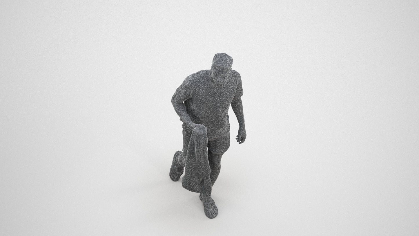 scanned 3D man walking, photogrammetry people for Enscape and V-Ray, wireframe three-quarter view