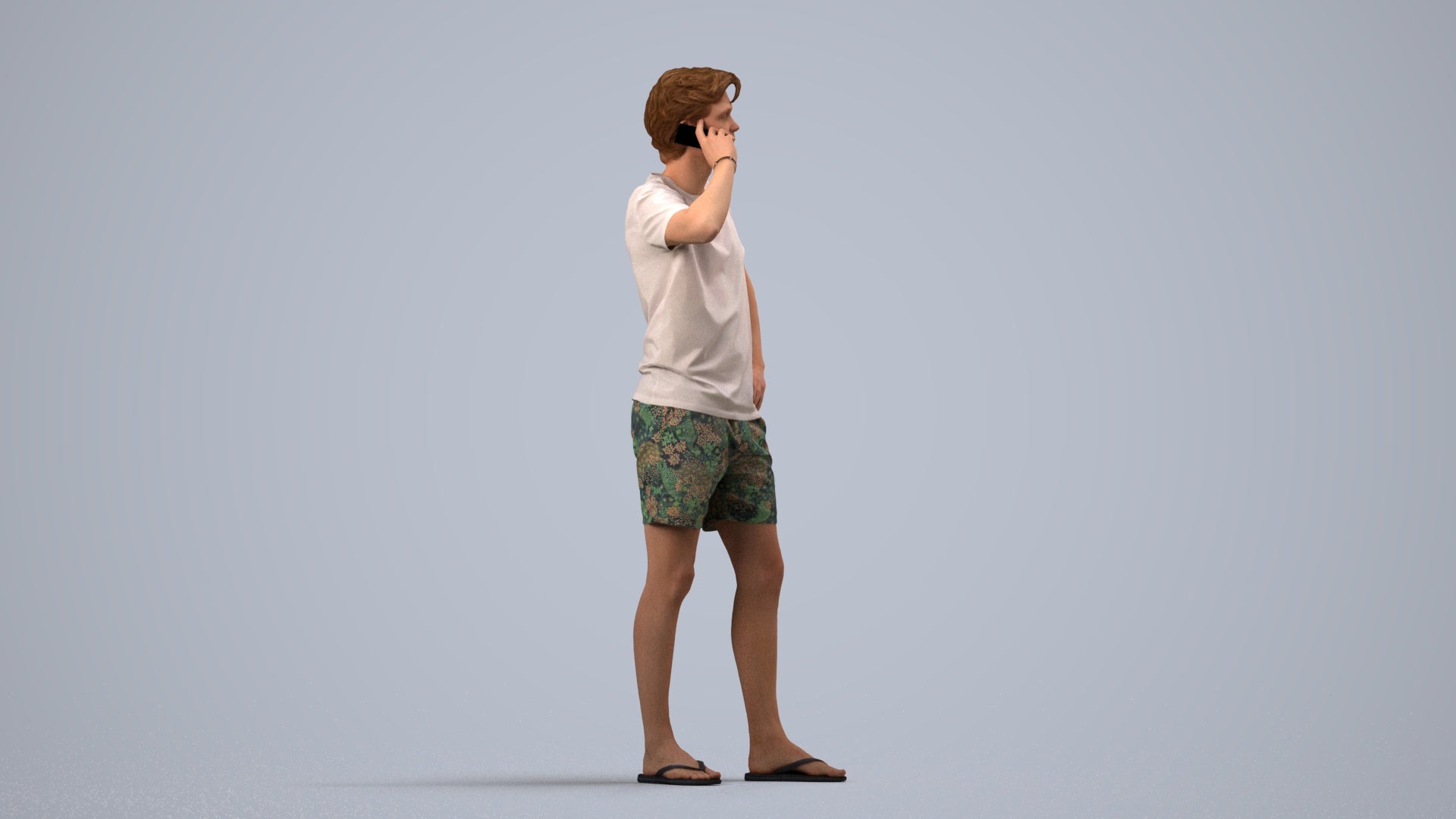 3D human model man casual standing, photogrammetry scanned person for archviz, side view render