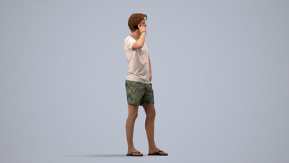 3D human model man casual standing, photogrammetry scanned person for archviz, side view render
