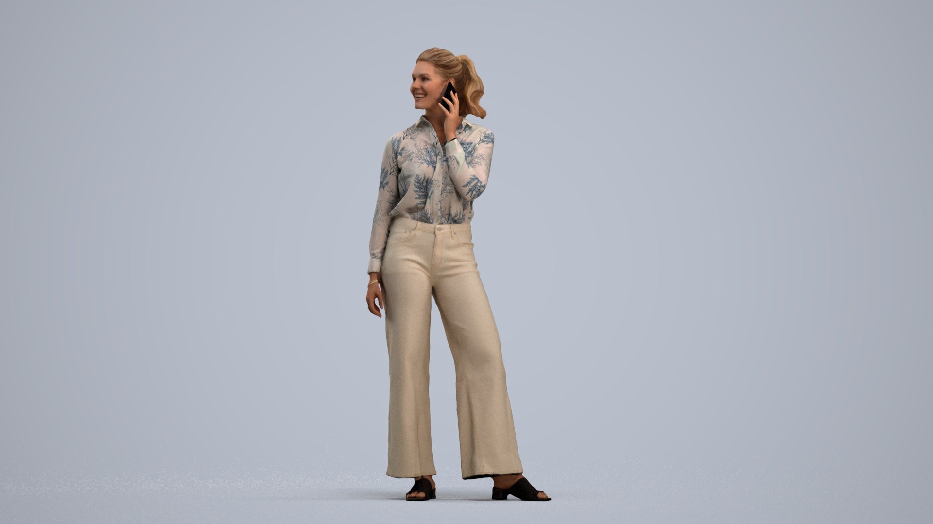 3D people model woman casual standing, scanned human for 3ds Max rendering, standing pose render
