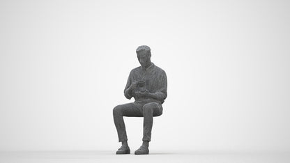 realistic 3D people man casual sitting, render-ready for V-Ray and Corona, FBX OBJ, wireframe back view