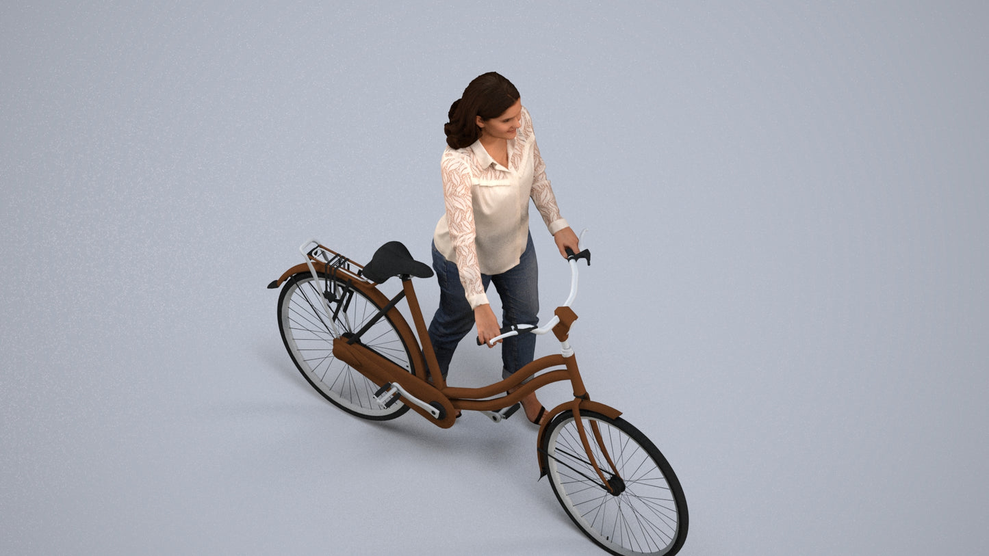 3D human model woman casual walking, photogrammetry scanned person for archviz, back view render
