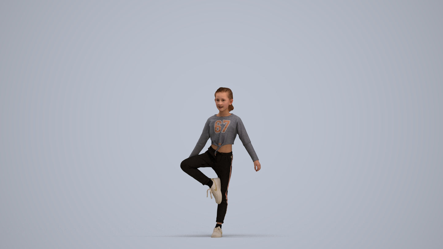 scanned 3D girl sport kids, photogrammetry people for Enscape and V-Ray, standing pose render