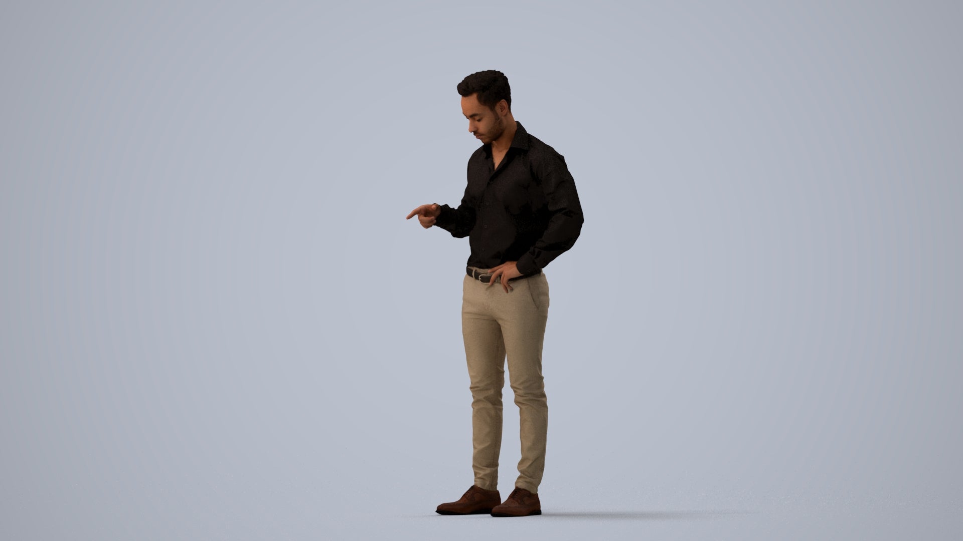 realistic 3D man business standing, scanned archviz people for Blender and 3ds Max, three-quarter view render