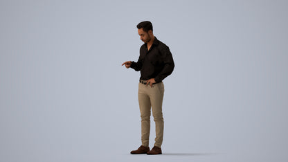 realistic 3D man business standing, scanned archviz people for Blender and 3ds Max, three-quarter view render
