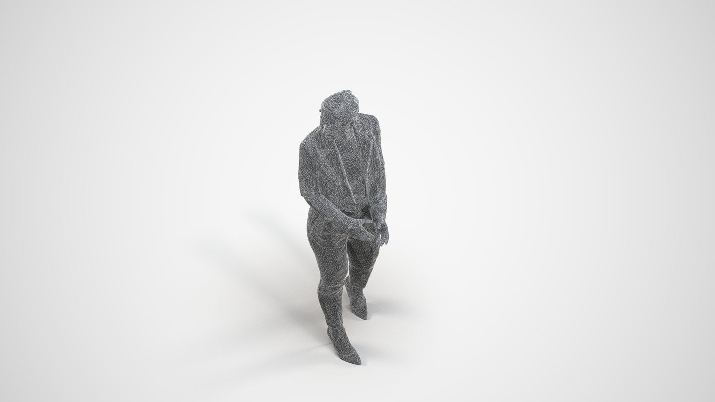 3D people model woman business, scanned human for 3ds Max rendering, wireframe three-quarter view