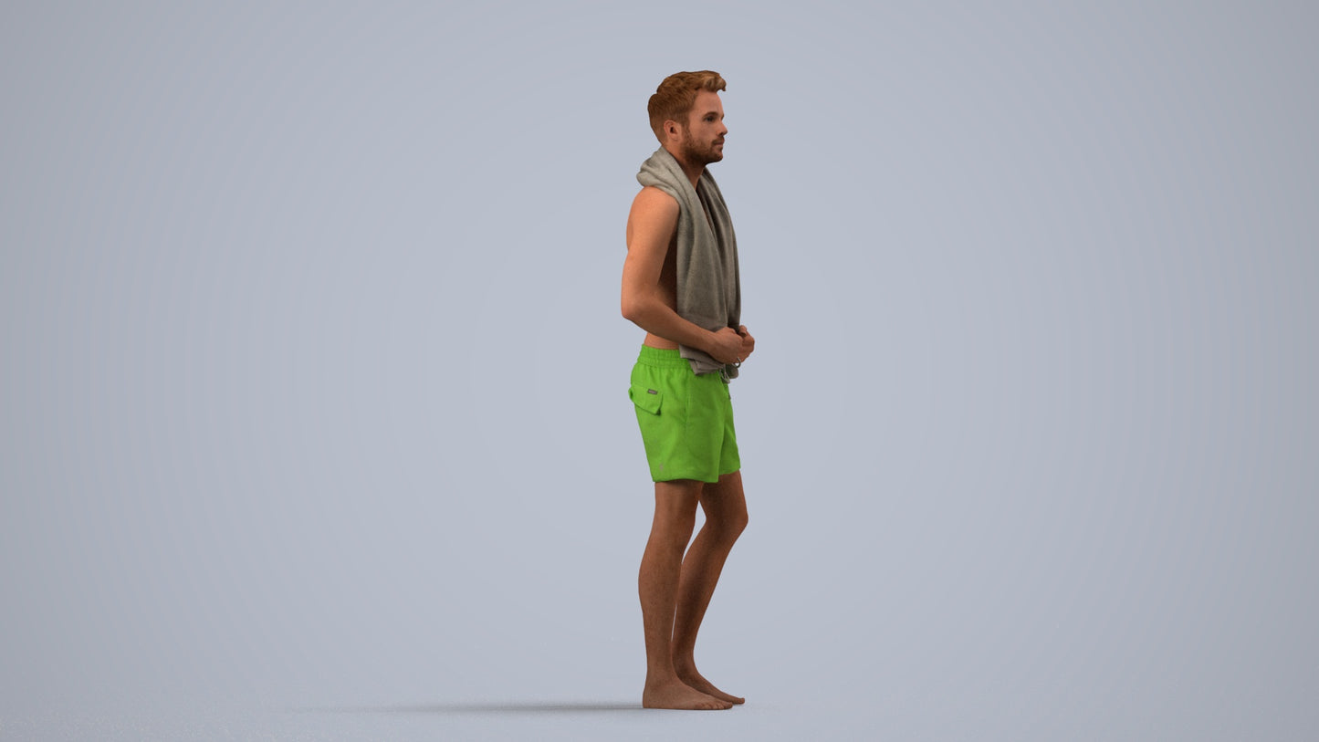 realistic 3D man sport pool, scanned archviz people for Blender and 3ds Max, side view render