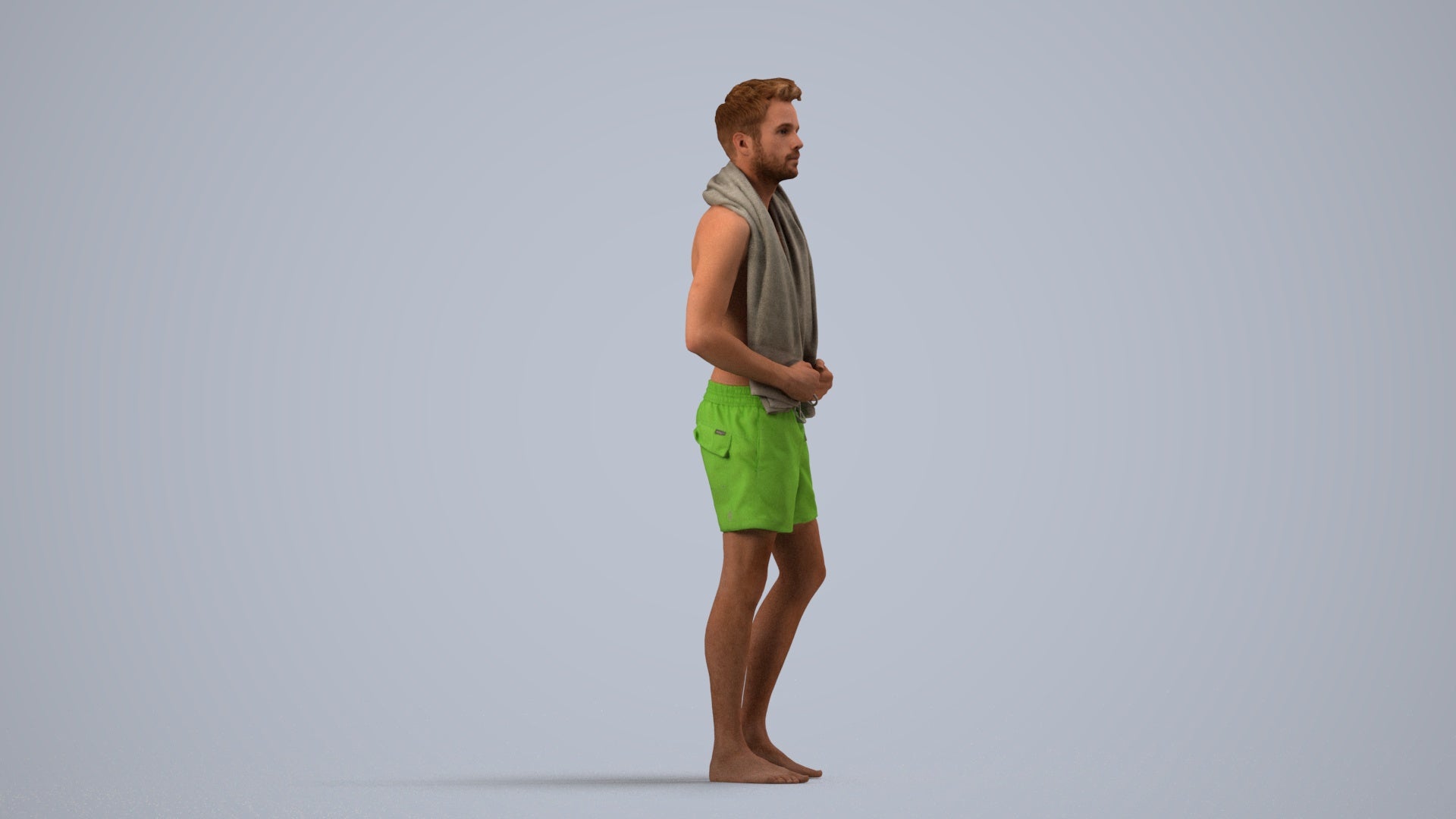 realistic 3D man sport pool, scanned archviz people for Blender and 3ds Max, side view render