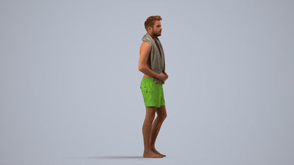 realistic 3D man sport pool, scanned archviz people for Blender and 3ds Max, side view render