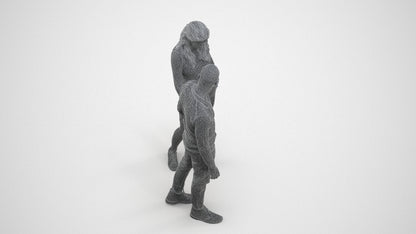 3D human model woman casual kids, photogrammetry scanned person for archviz, wireframe three-quarter view