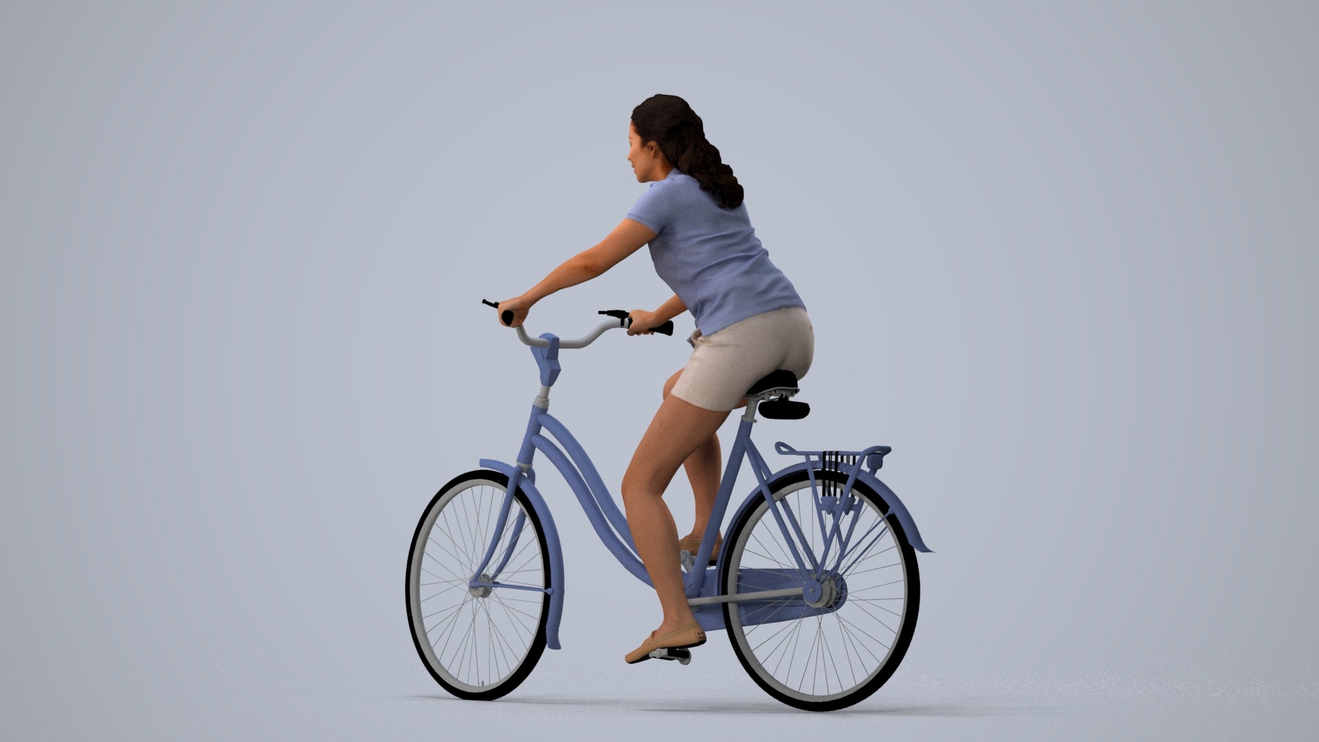 realistic 3D people woman casual cycling, render-ready for V-Ray and Corona, FBX OBJ, three-quarter view render