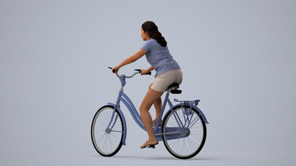 realistic 3D people woman casual cycling, render-ready for V-Ray and Corona, FBX OBJ, three-quarter view render