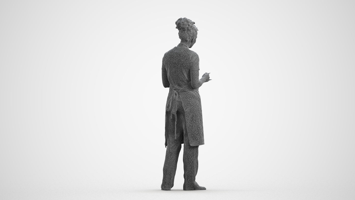 realistic 3D people woman hospitality, render-ready for V-Ray and Corona, FBX OBJ, wireframe front view