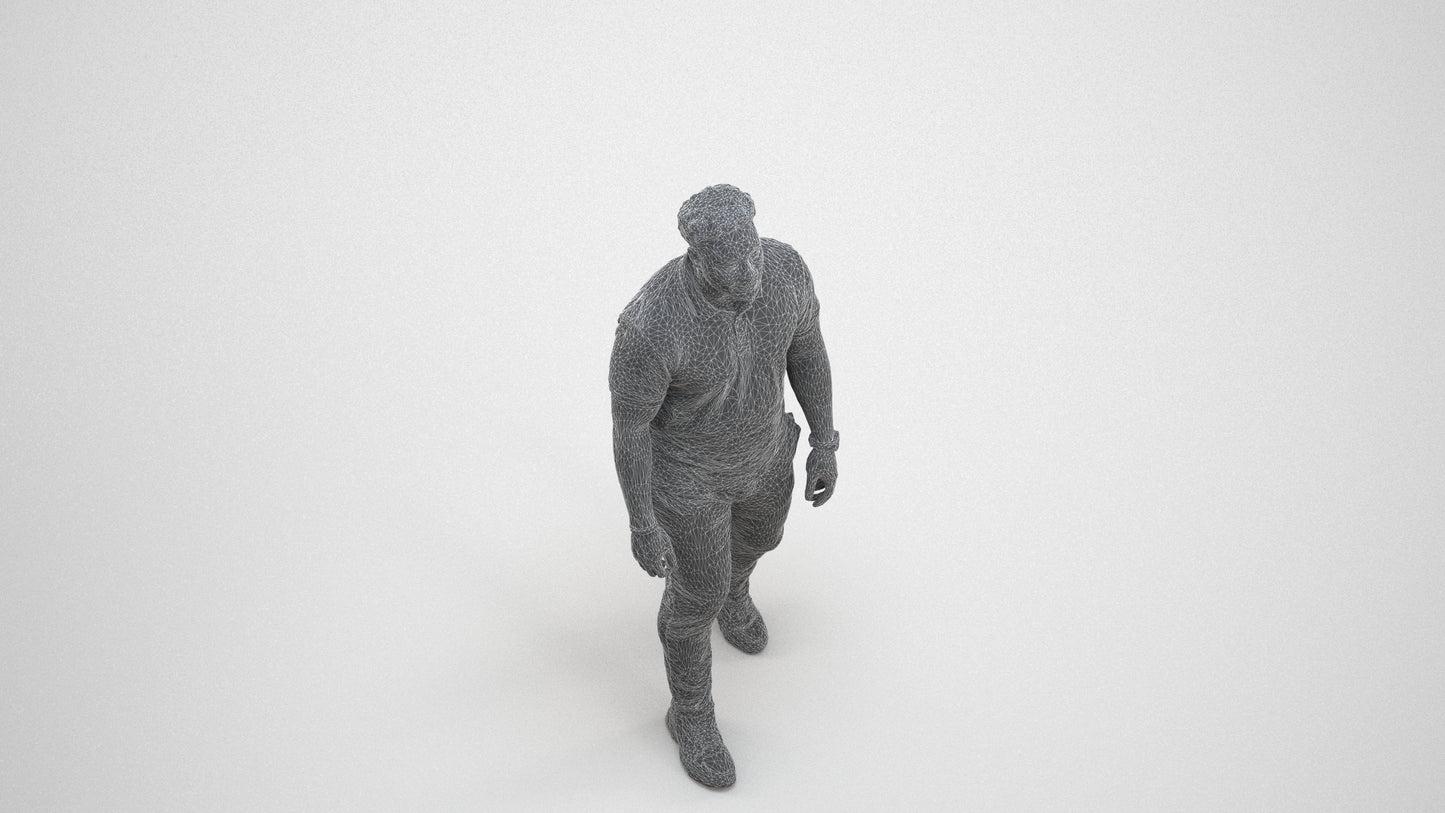 realistic 3D people man casual walking, render-ready for V-Ray and Corona, FBX OBJ, wireframe three-quarter view