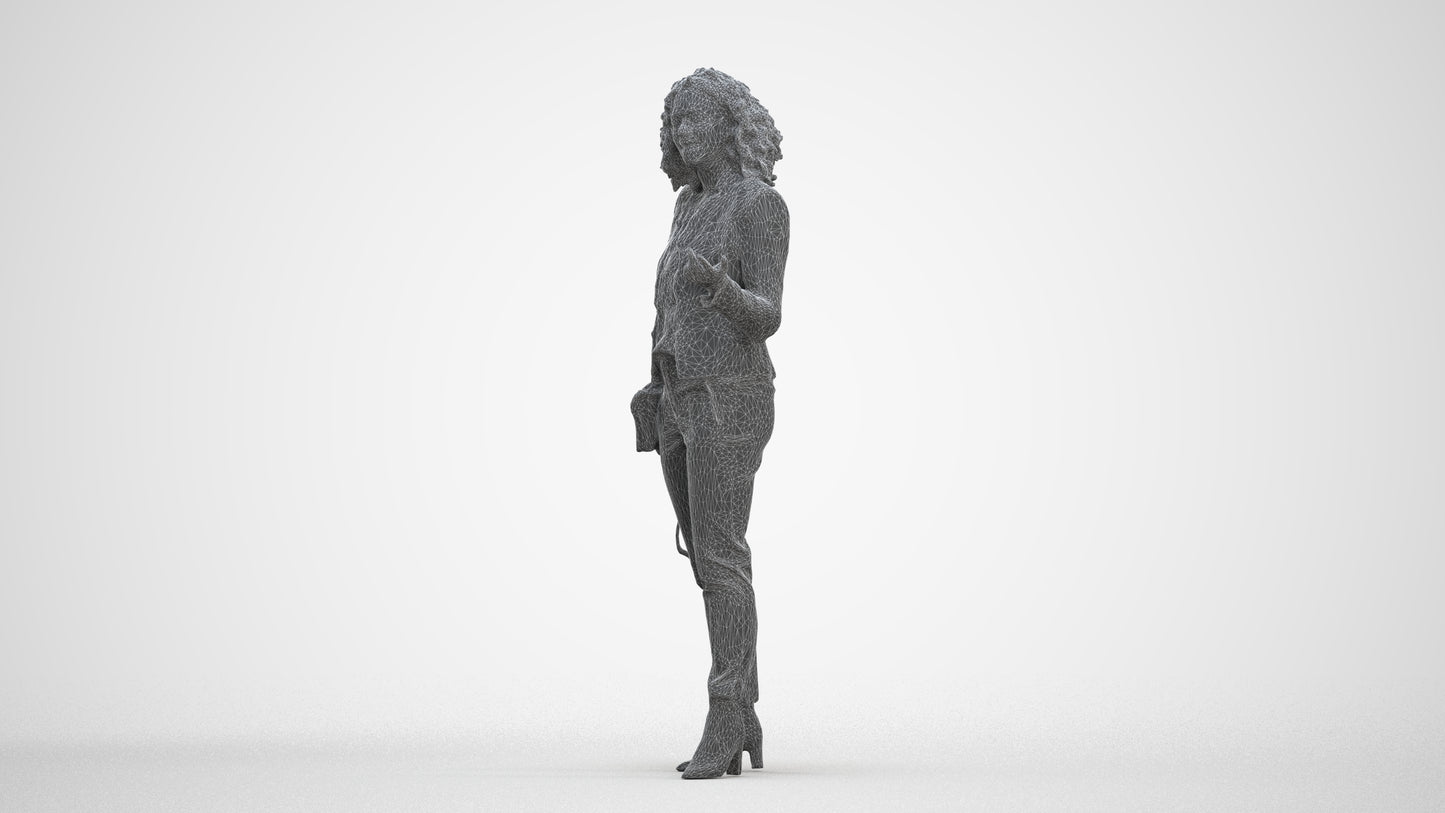 realistic 3D human woman business standing, archviz people FBX OBJ for Blender, three-quarter front view render