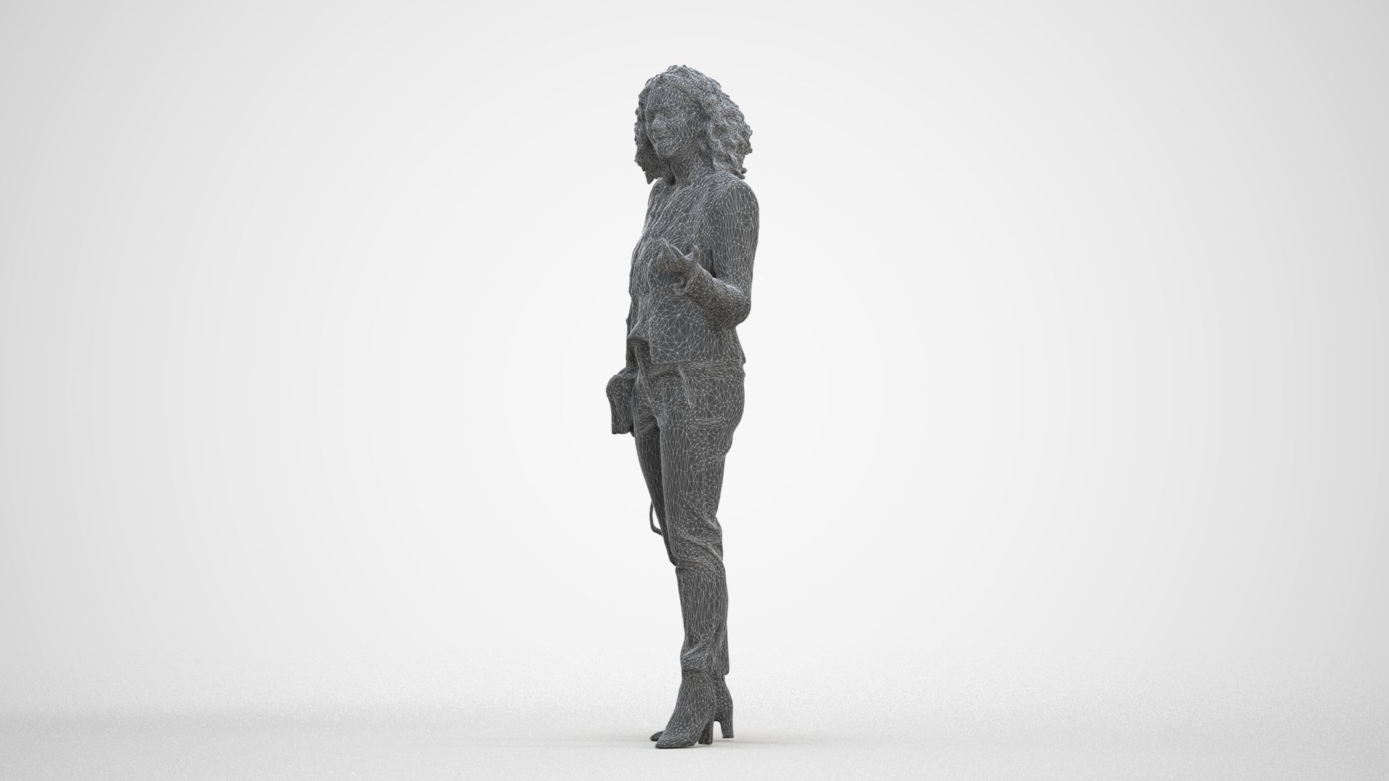realistic 3D human woman business standing, archviz people FBX OBJ for Blender, three-quarter front view render