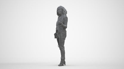 realistic 3D human woman business standing, archviz people FBX OBJ for Blender, three-quarter front view render