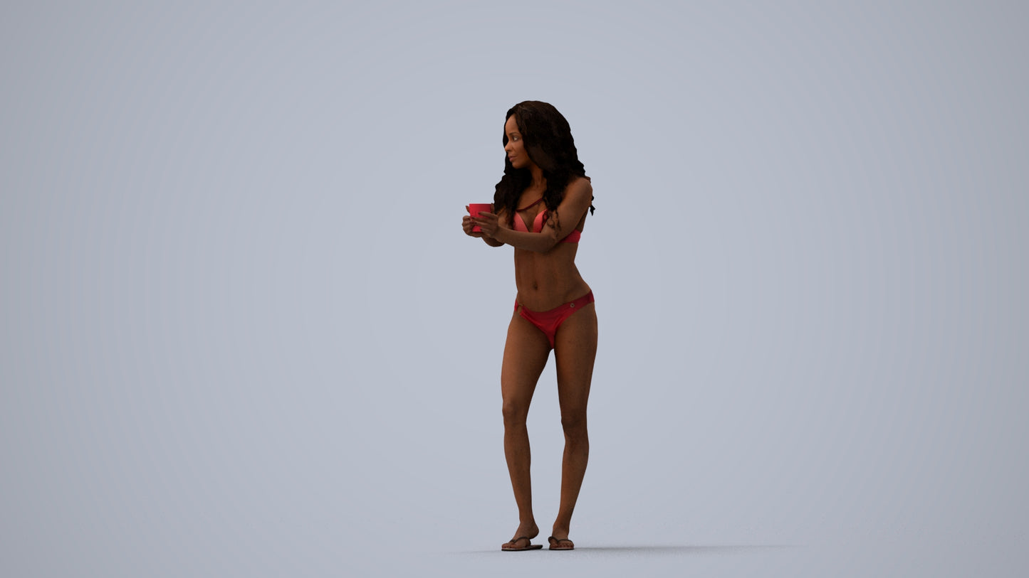 realistic 3D people woman pool, render-ready for V-Ray and Corona, FBX OBJ, three-quarter view render