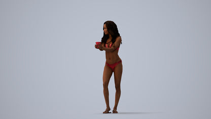 realistic 3D people woman pool, render-ready for V-Ray and Corona, FBX OBJ, three-quarter view render