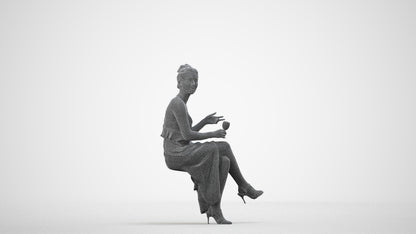 3D scanned woman formalaffairs formal, photorealistic archviz people for Enscape and SketchUp, wireframe side view