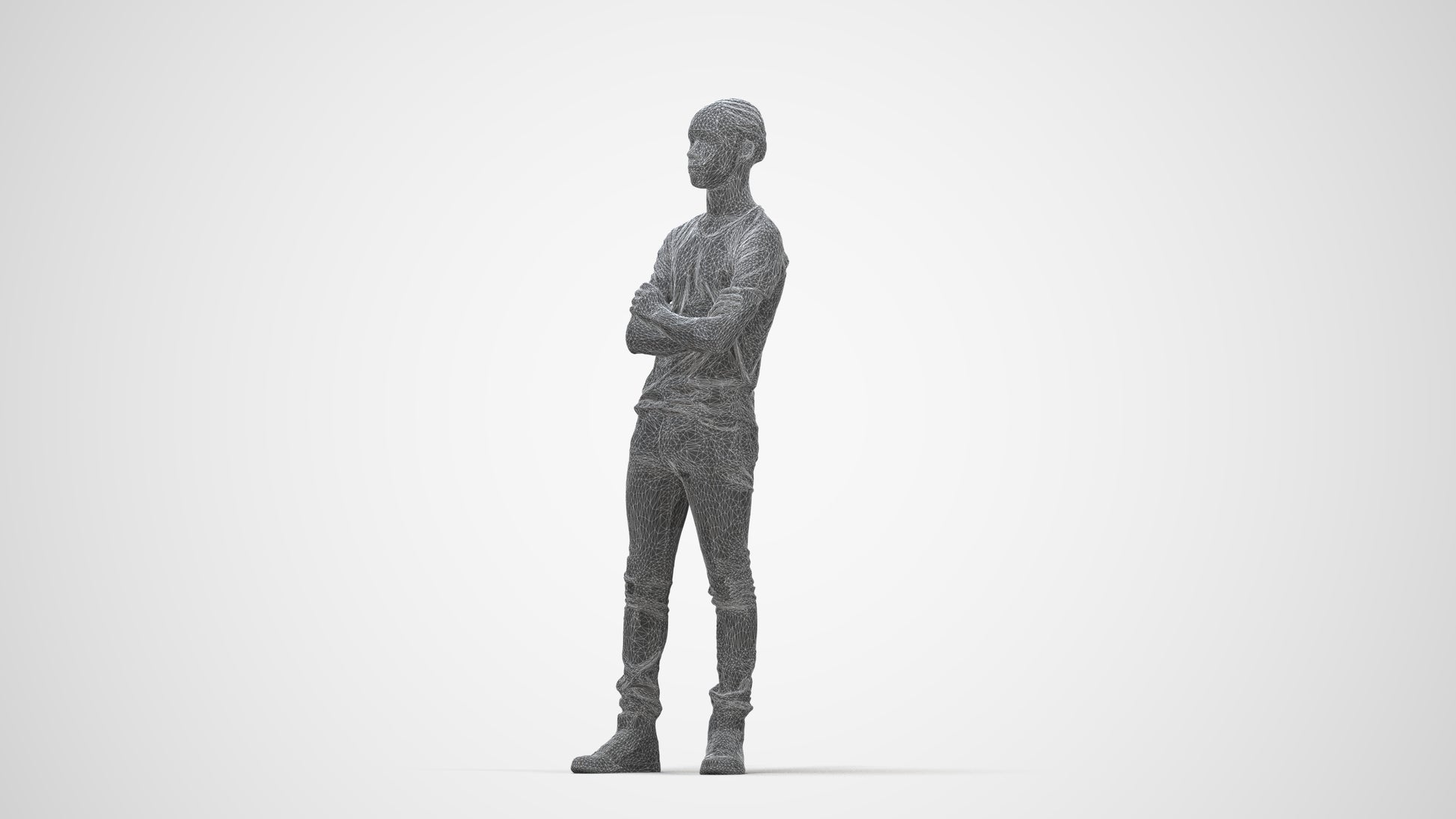 3D human model boy casual kids, photogrammetry scanned person for archviz, wireframe back view