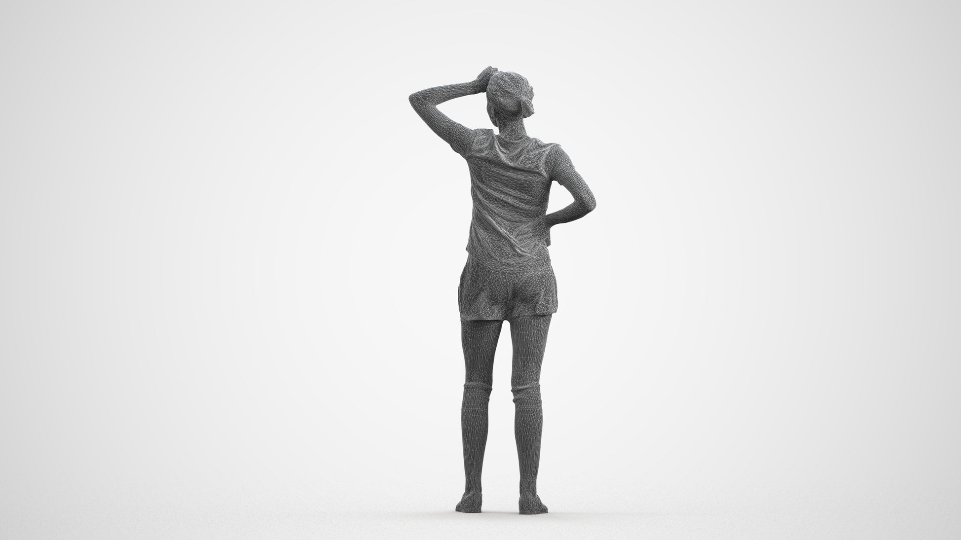 3D scanned woman sport, photorealistic archviz people for Enscape and SketchUp, wireframe front view