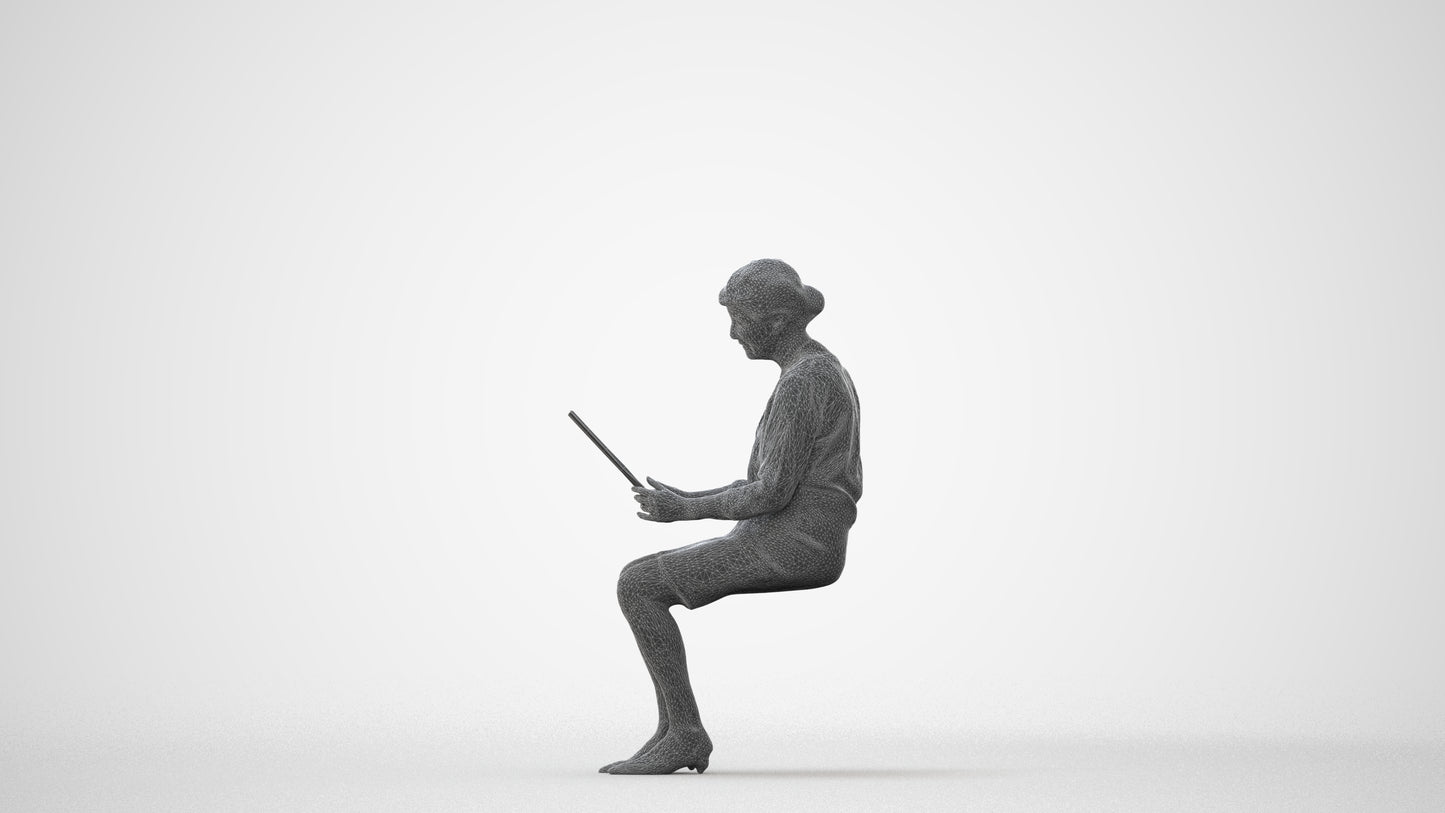 3D people model senior woman business sitting, scanned human for 3ds Max rendering, square thumbnail