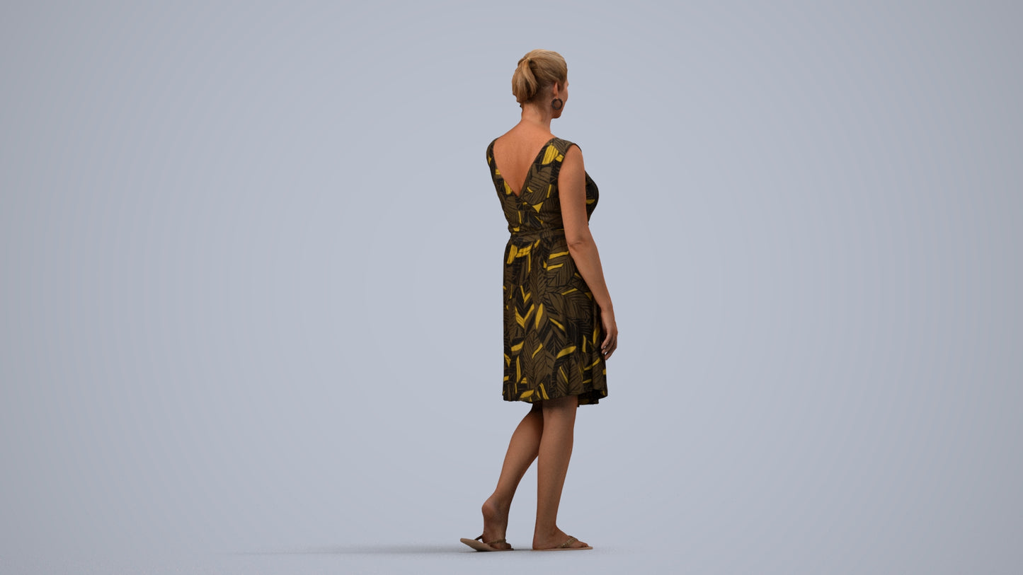 realistic 3D woman casual walking, scanned archviz people for Blender and 3ds Max, side view render