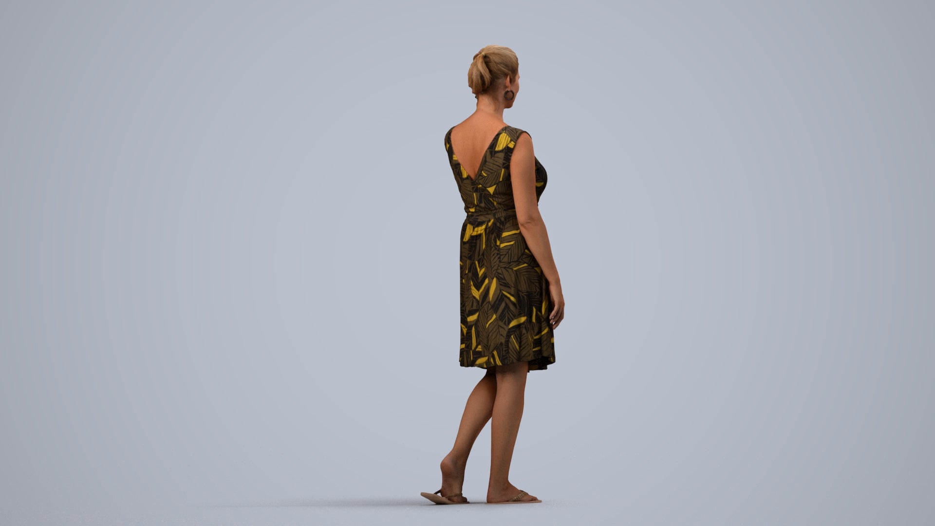 realistic 3D woman casual walking, scanned archviz people for Blender and 3ds Max, side view render