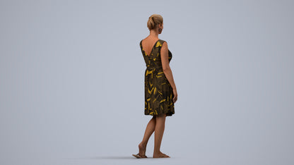 realistic 3D woman casual walking, scanned archviz people for Blender and 3ds Max, side view render