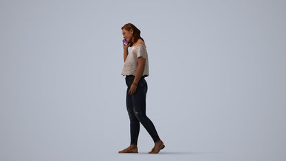 realistic 3D woman casual walking, scanned archviz people for Blender and 3ds Max, three-quarter view render