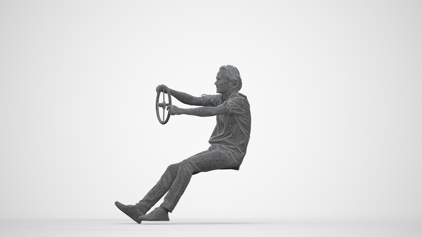 realistic 3D man casual driving, scanned archviz people for Blender and 3ds Max, wireframe back view