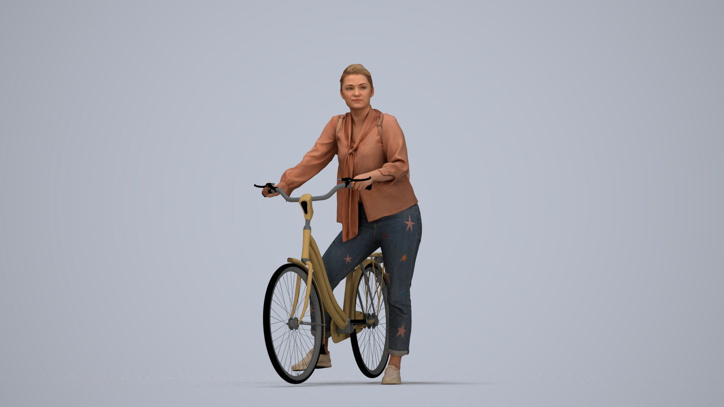 3D scanned woman cycling casual, photorealistic archviz people for Enscape and SketchUp, top-down view render