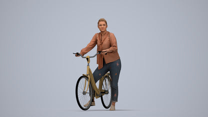 3D scanned woman cycling casual, photorealistic archviz people for Enscape and SketchUp, top-down view render