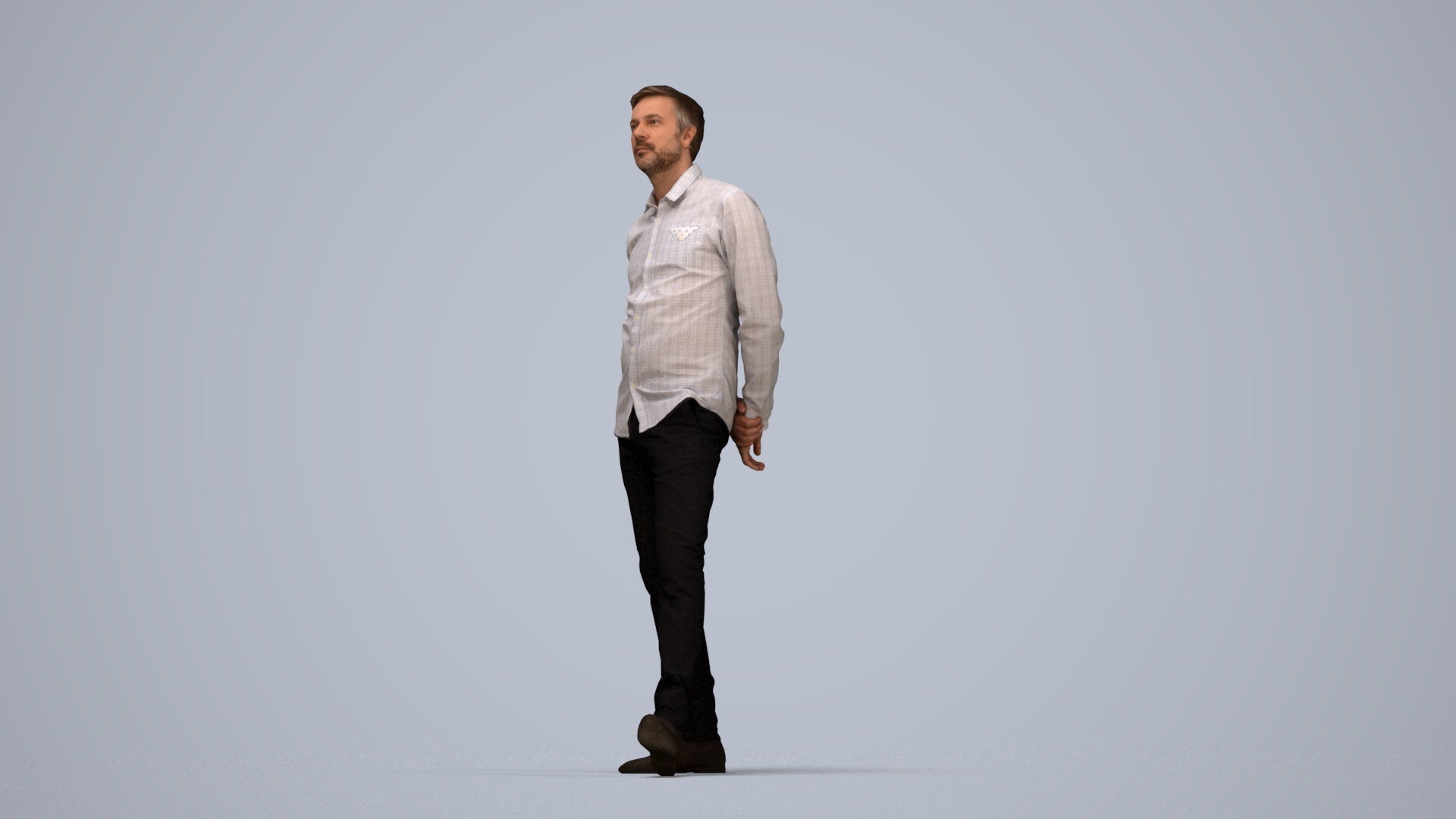 photogrammetry 3D man business standing, realistic human model archviz FBX, top-down view render