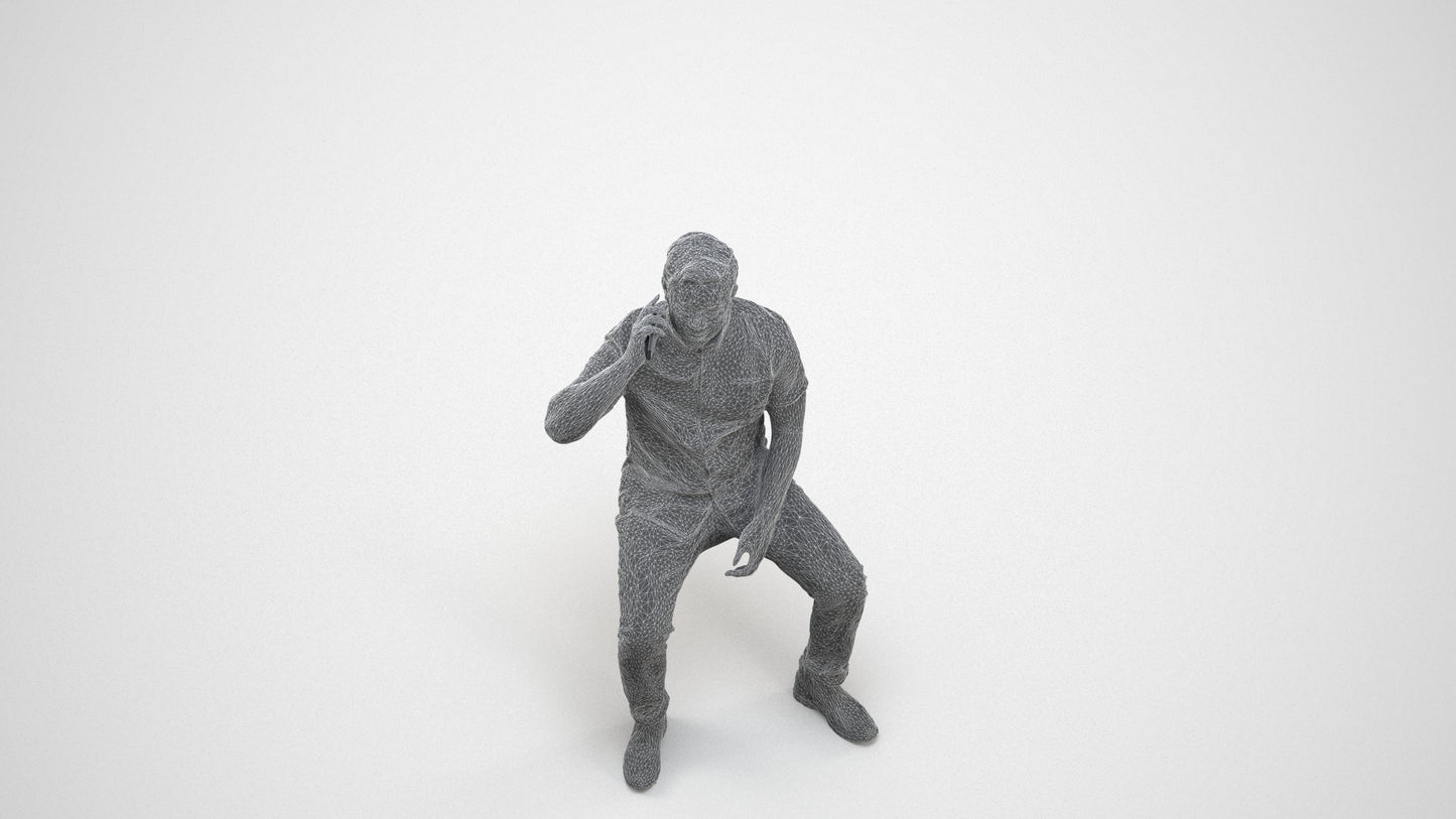 3D human model man business, photogrammetry scanned person for archviz, wireframe three-quarter view