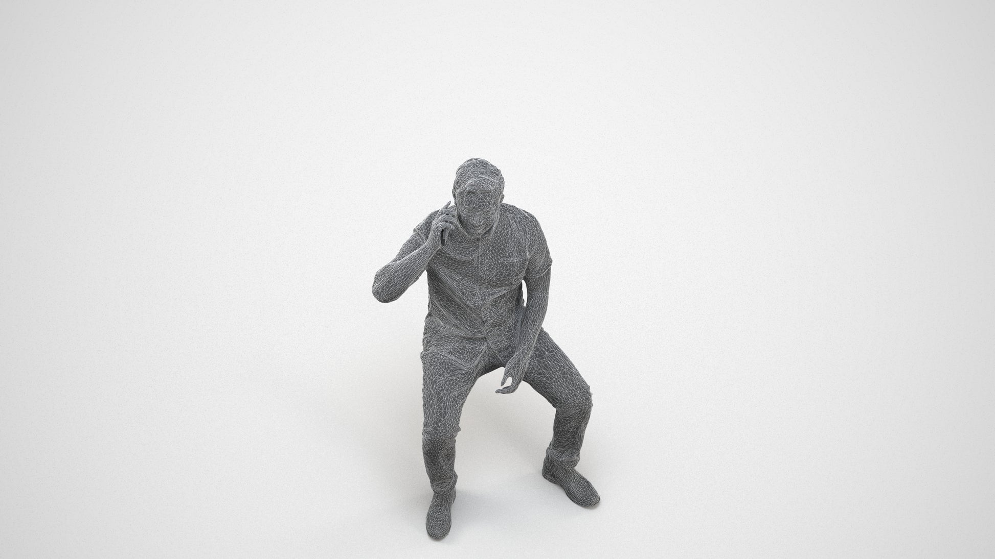 3D human model man business, photogrammetry scanned person for archviz, wireframe three-quarter view