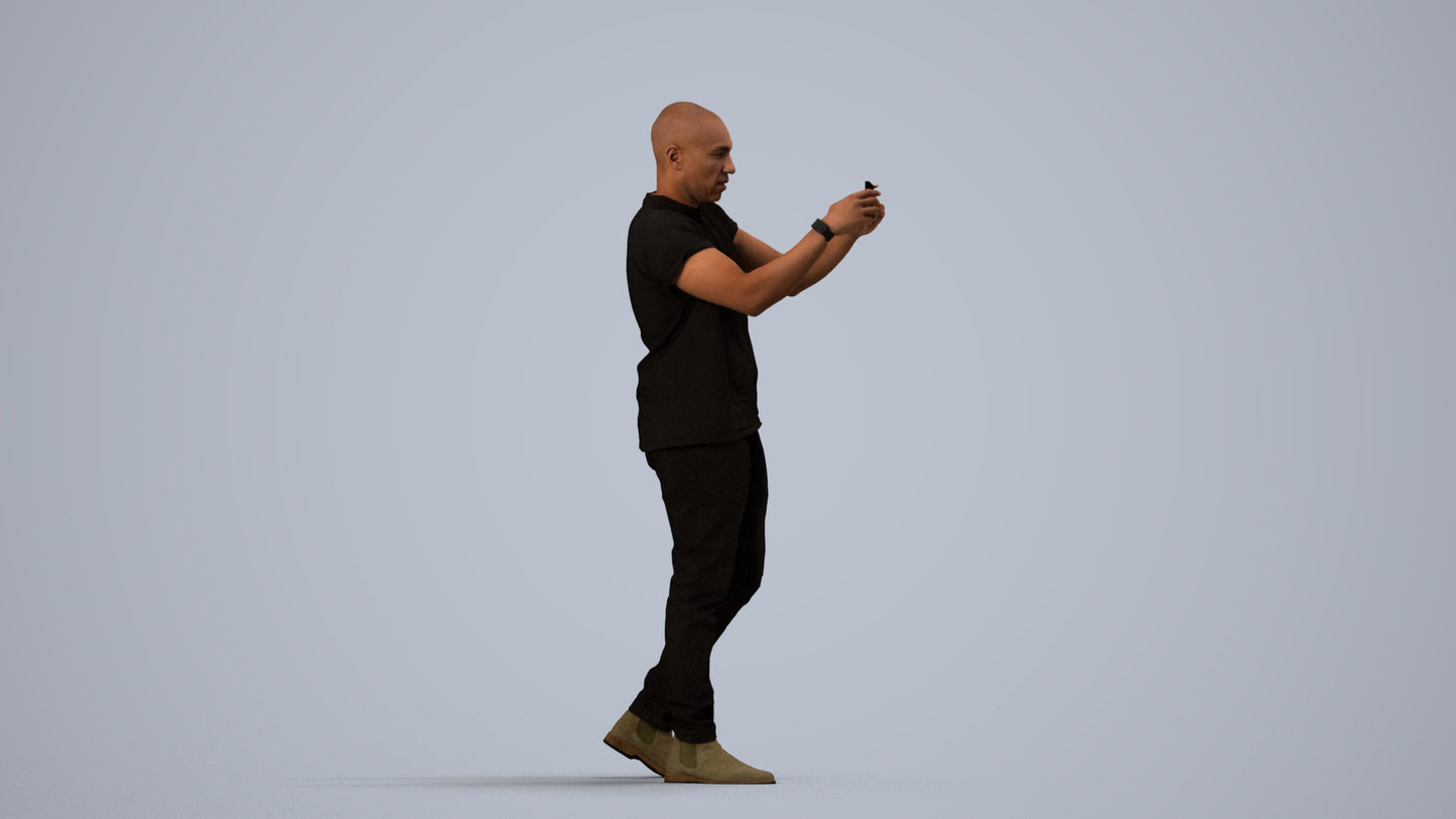 realistic 3D man casual standing, scanned archviz people for Blender and 3ds Max, side view render